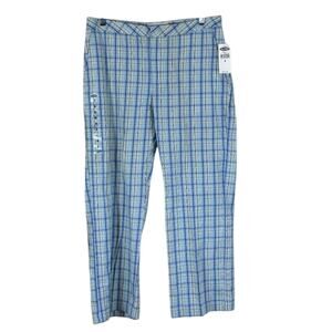 NWT Old Navy Pants Womens 8 Blue Plaid Cropped Straight Cotton Coastal Preppy